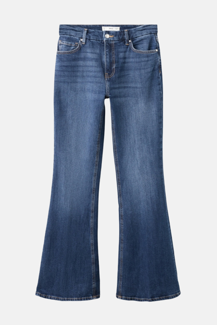 Wijd uitlopende jeans van donkerblauw denim van MANGO, met voorzakken en zichtbare ritssluiting.