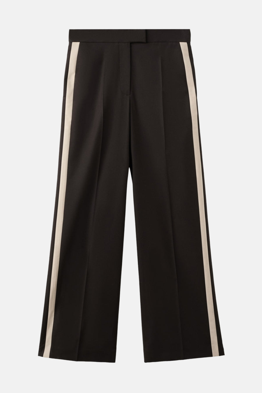 Bruine broek met contrasterende strepen van MANGO, rechte pasvorm en enkel lengte.