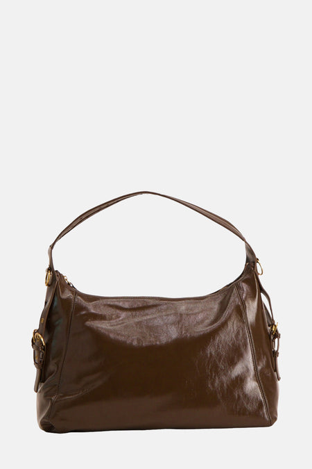 Sac à bandoulière kaki de MANGO, avec bandoulière unique et détails de boucle dorés.
