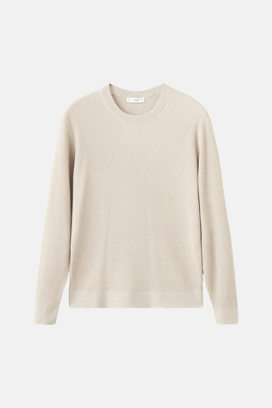Beige ronde hals trui van MANGO, in ribgebreide stof met een zachte textuur.