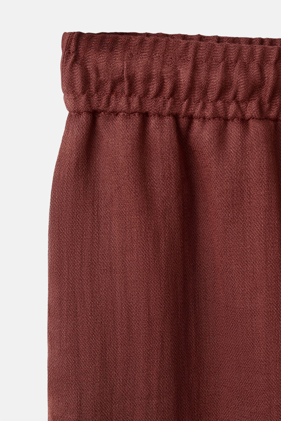 Bruine broek van MANGO, fijne textuur met geplooide elastische tailleband.