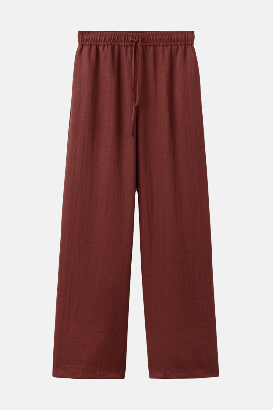 Bruine broek met wijde pijpen van MANGO, met trekkoord in de elastische tailleband en een gekreukte textuur.