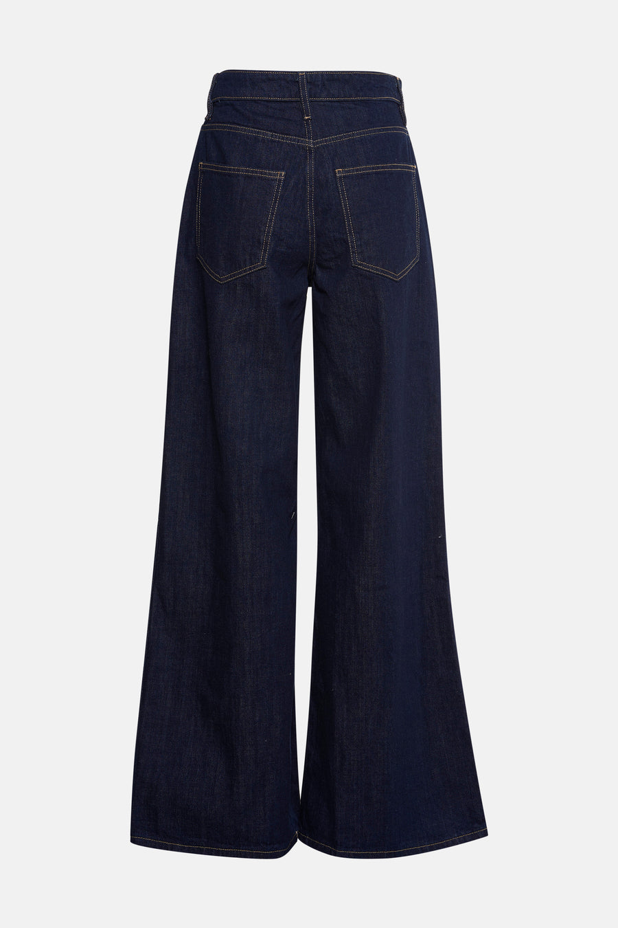 Wijde spijkerbroek in donkerblauw denim van MANGO, met achterzakken en contrasterende stiksels.