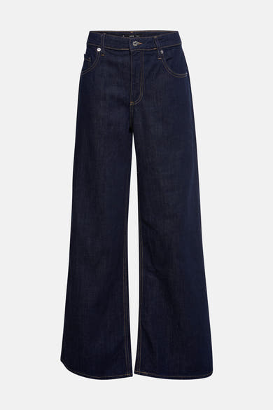 Wijde spijkerbroek in donkerblauw denim van MANGO, met een losse pasvorm en contrasterende zichtbare naad.