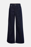 Wijde spijkerbroek in donkerblauw denim van MANGO, met een losse pasvorm en contrasterende zichtbare naad.