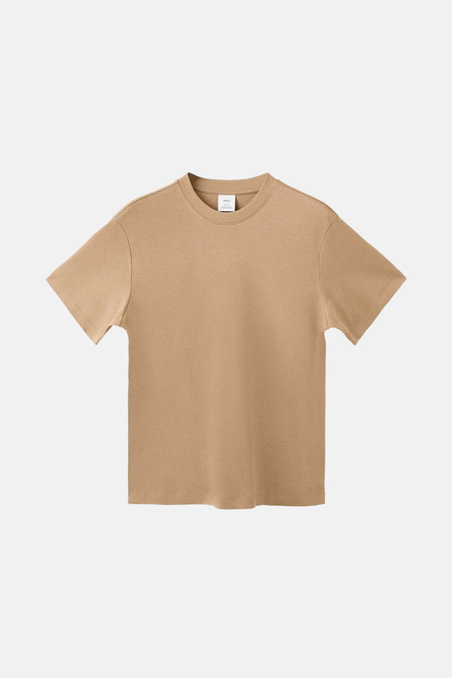 T-shirt beige à manches courtes de MANGO, en jersey uni, coupe décontractée.