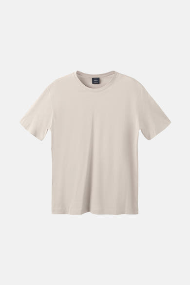 Beige t-shirt met korte mouwen van MANGO, eenduidig en op een neutrale achtergrond.