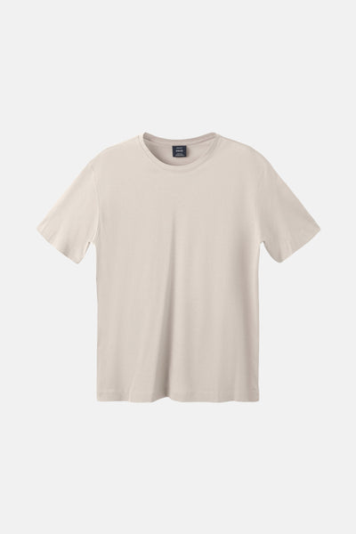 T-shirt beige à manches courtes de MANGO, uni et sur fond neutre.