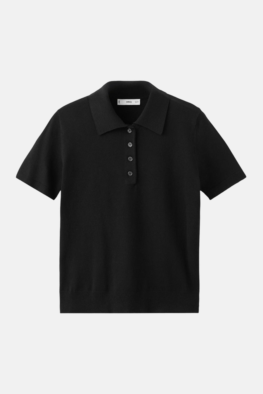 Zwart poloshirt met korte mouwen van MANGO, met een knoopsluiting en een klassieke kraag.