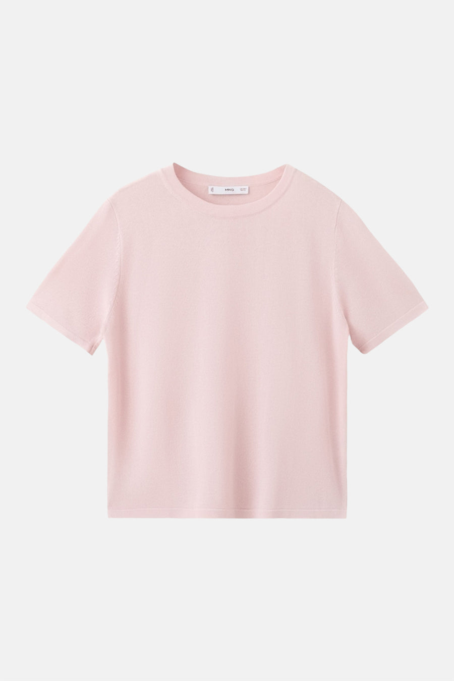 Roze gebreide trui, van MANGO, met korte mouwen en een rechte pasvorm.