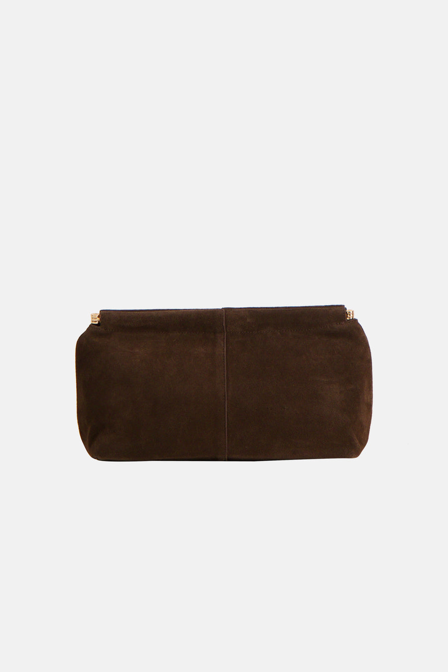 Bruine suède handtas van MANGO, met een discrete gouden sluiting.