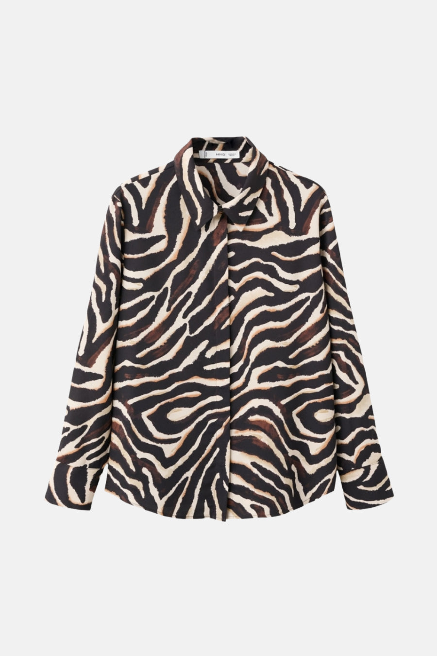 Chemise à manches longues multicolore de MANGO, à motif zèbre et col montant.
