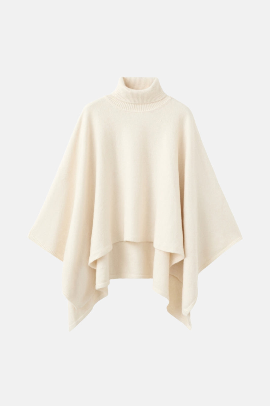 Ecru poncho van MANGO, asymmetrische snit met col, in zachte gebreide stof met effen achtergrond.