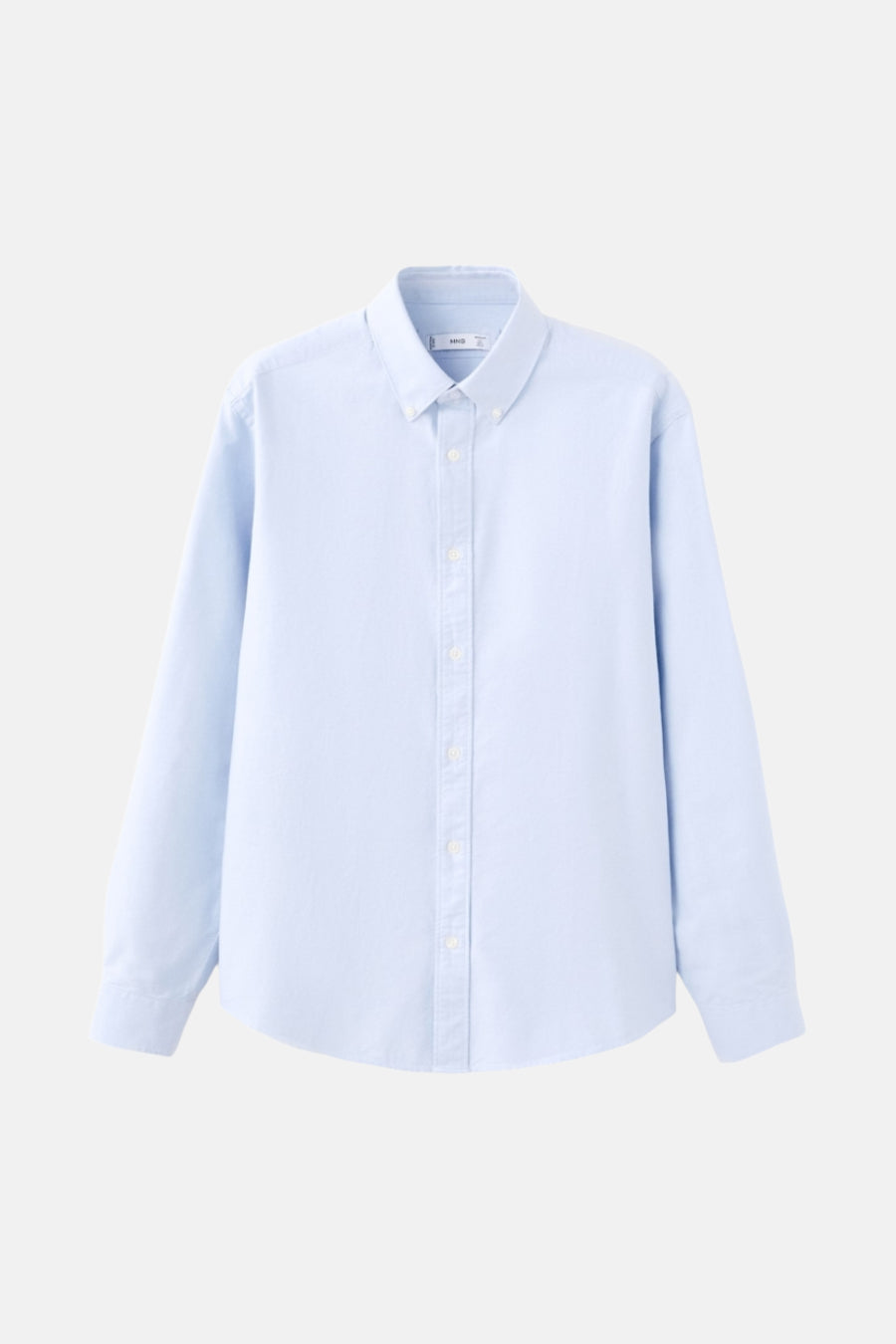 Blauwe blouse met lange mouwen van MANGO, met knoopsluiting en klassieke kraag.