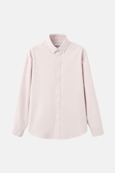 Roze overhemd met lange mouwen van MANGO, van getextureerd katoen met een klassieke pasvorm en knoopsluiting.