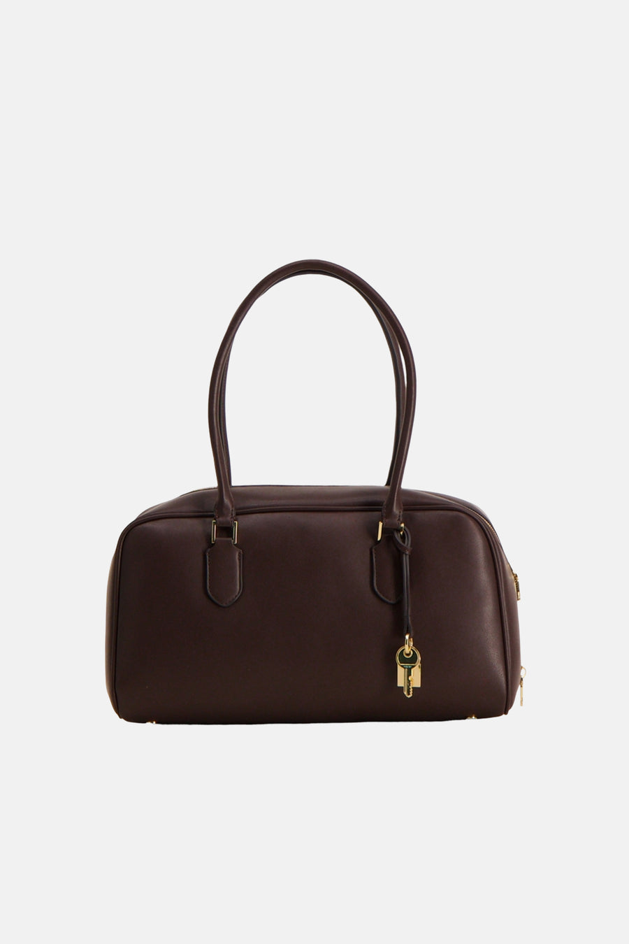 Bruine schoudertas van MANGO, met korte hengsels en gouden details.
