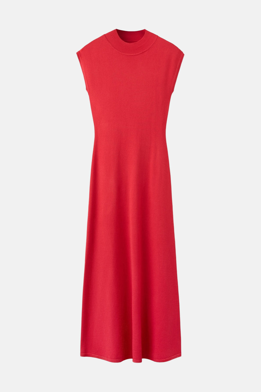 Robe rouge à manches courtes de MANGO, coupe droite mi-longue, sur fond neutre.
