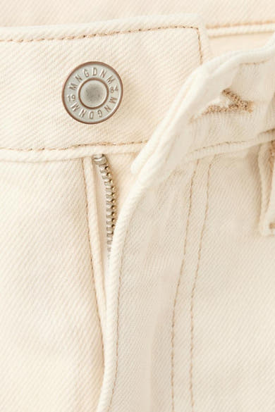 Witte denim jeans van MANGO met een zilverkleurige ritssluiting en een ronde knoop met logo.