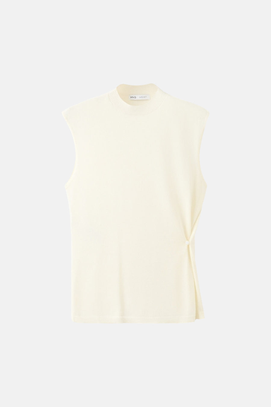 Beige mouwloze top van MANGO, met een strikdetail aan de zijkant.