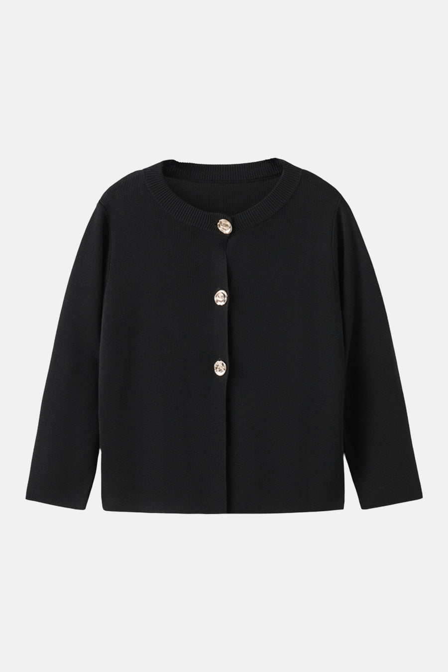 Gilet noir de MANGO avec une texture côtelée et une fermeture boutonnée dorée.