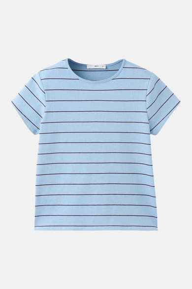 Blauw gestreept T-shirt van MANGO met korte mouwen.