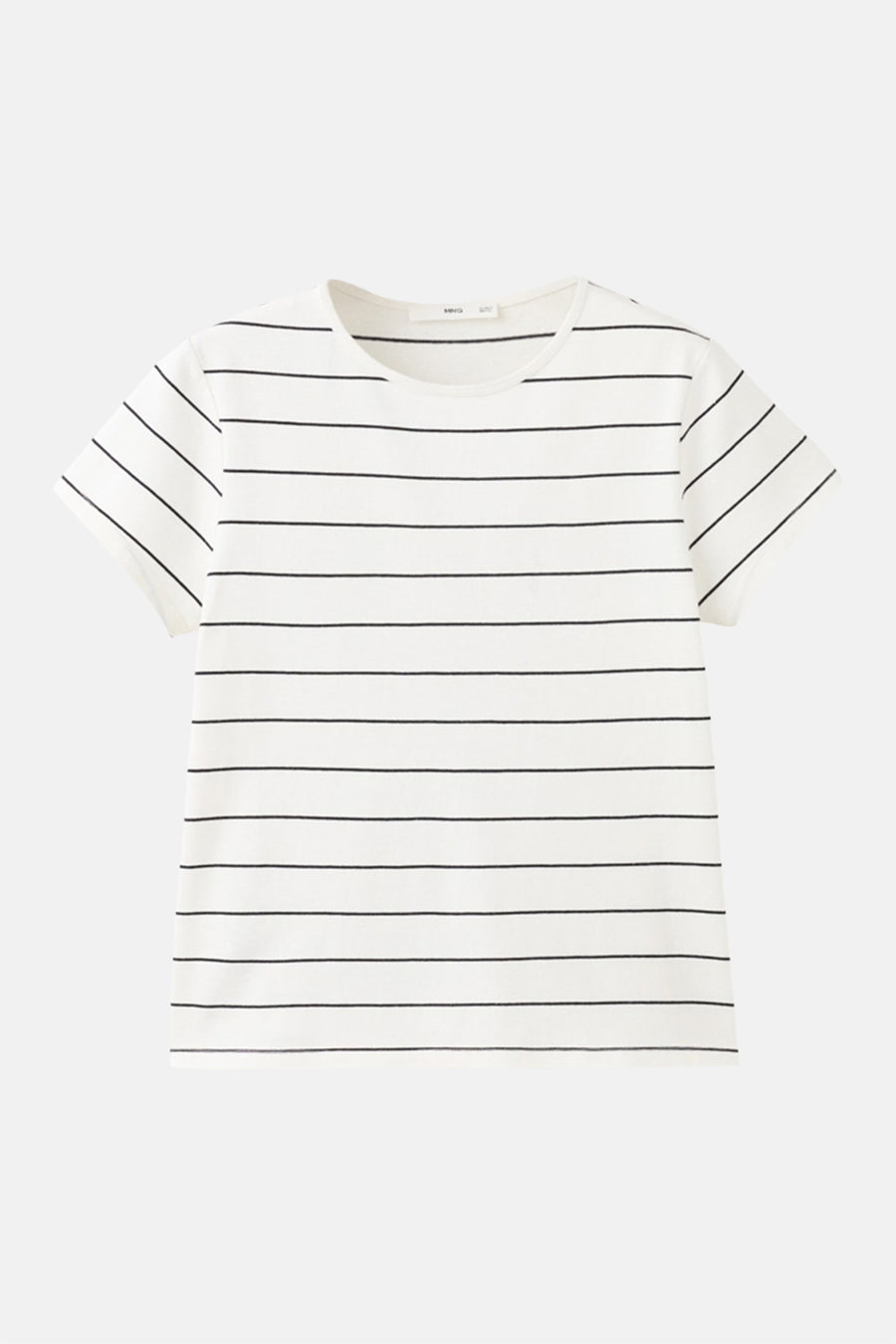 Wit T-shirt met zwarte strepen van MANGO, met korte mouwen en ronde hals.