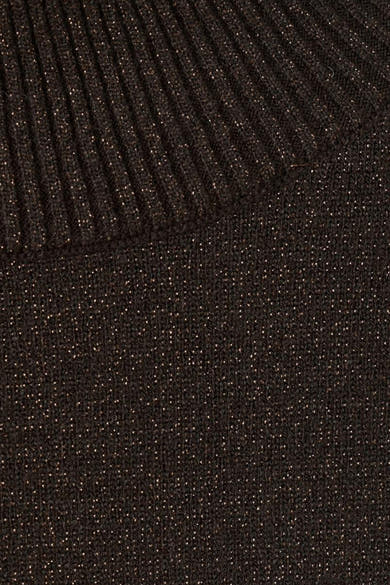 Bruine trui met ronde hals van MANGO, in glinsterende stof met geribbelde kraagdetail.