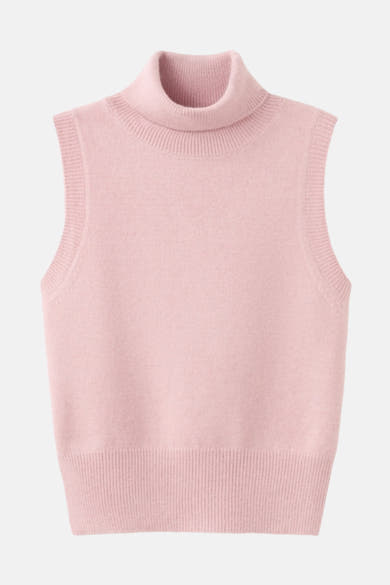 Roze gebreid hemdje van MANGO, coltrui en mouwloos.