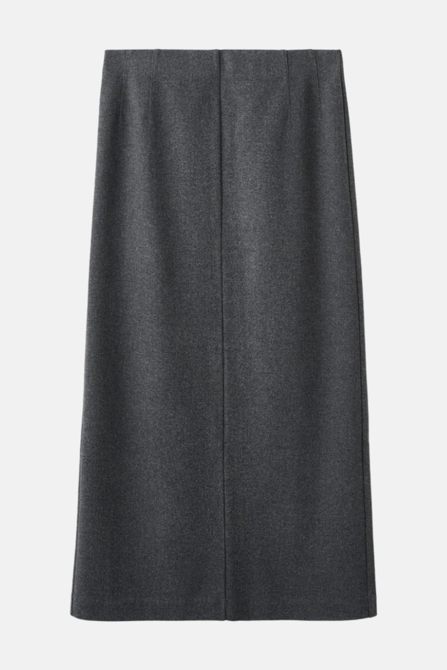 Grijze lange rok van MANGO, rechte pasvorm, verticaal stikseldetail in het midden.