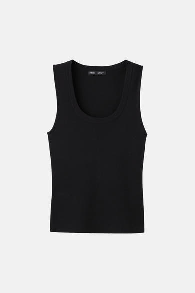 Zwarte geribbelde tanktop van MANGO, met een ronde hals en een getextureerde stof.