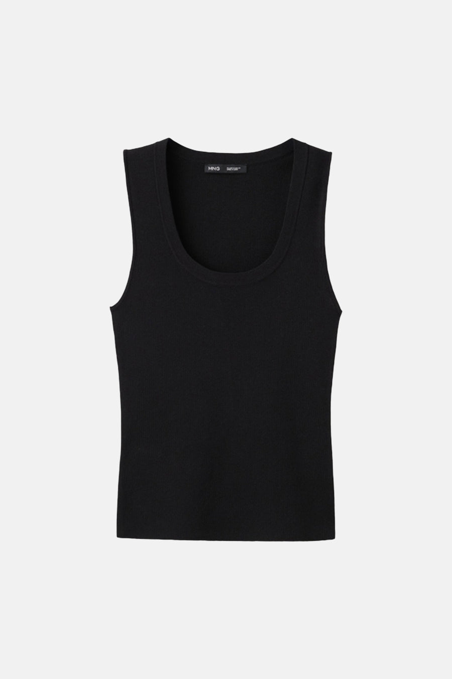 Zwarte geribbelde tanktop van MANGO, met een ronde hals en een getextureerde stof.