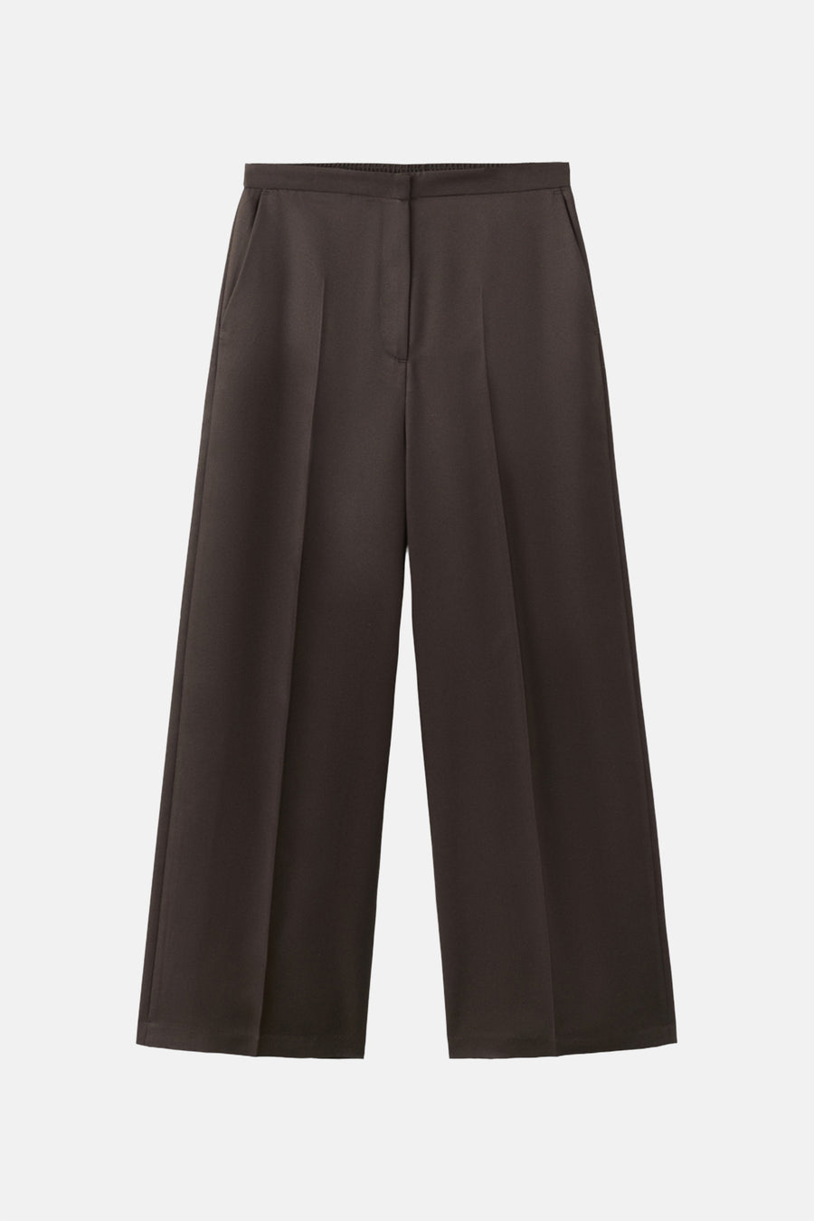 Bruine broek van MANGO, losse pasvorm en wijde pijpen met gestructureerde plooien.