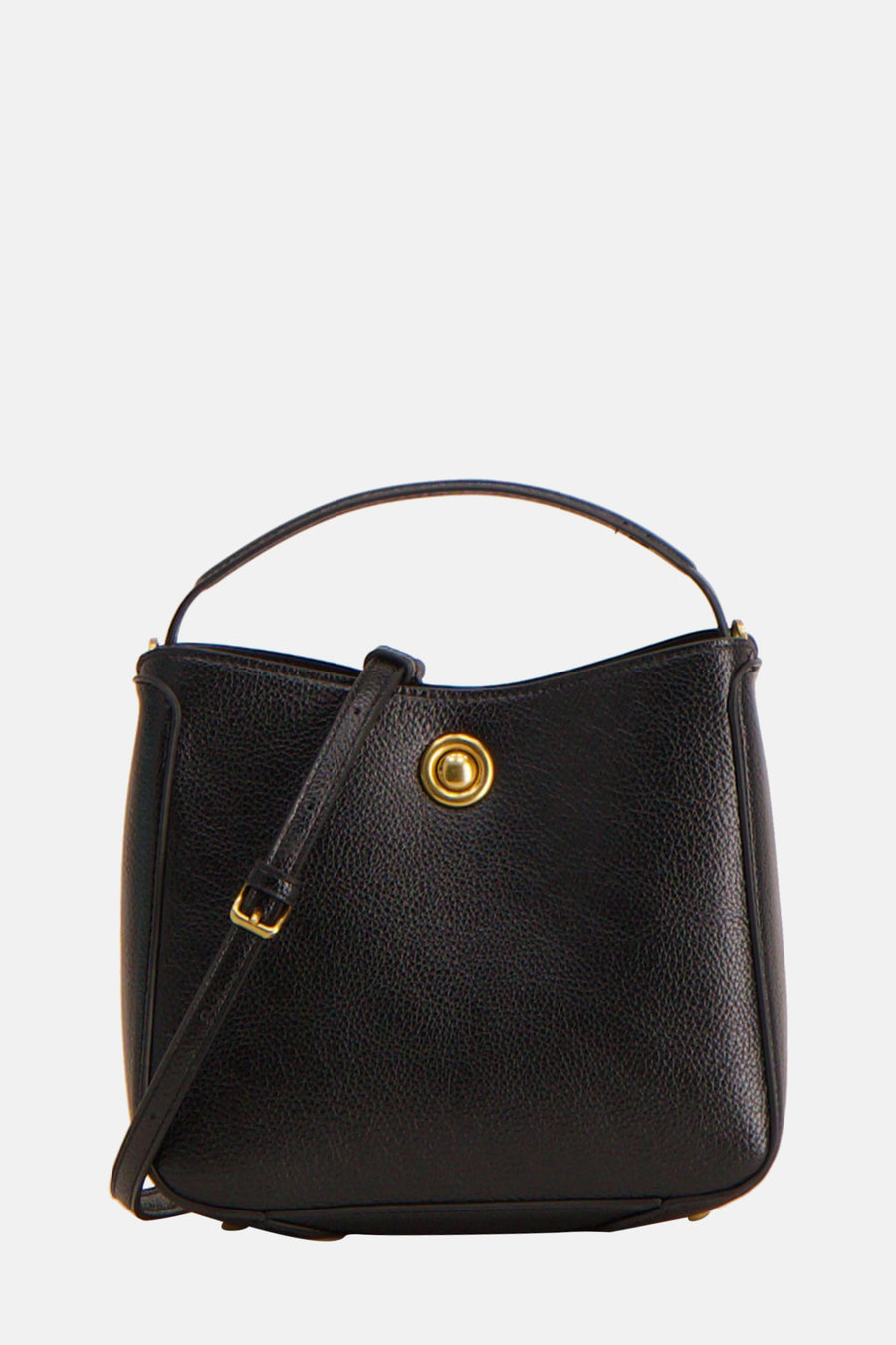 Sac à bandoulière noir en cuir de MANGO avec bandoulière réglable et fermoir doré.
