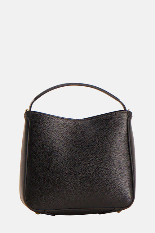 Sac à bandoulière noir en cuir de MANGO avec une texture grainée et une anse arrondie.
