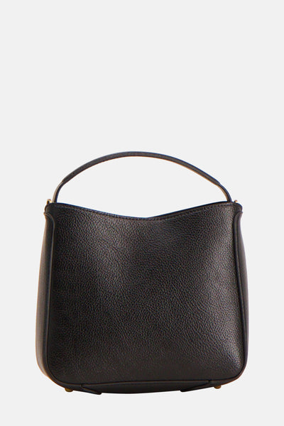 Sac à bandoulière noir en cuir de MANGO avec une texture grainée et une anse arrondie.