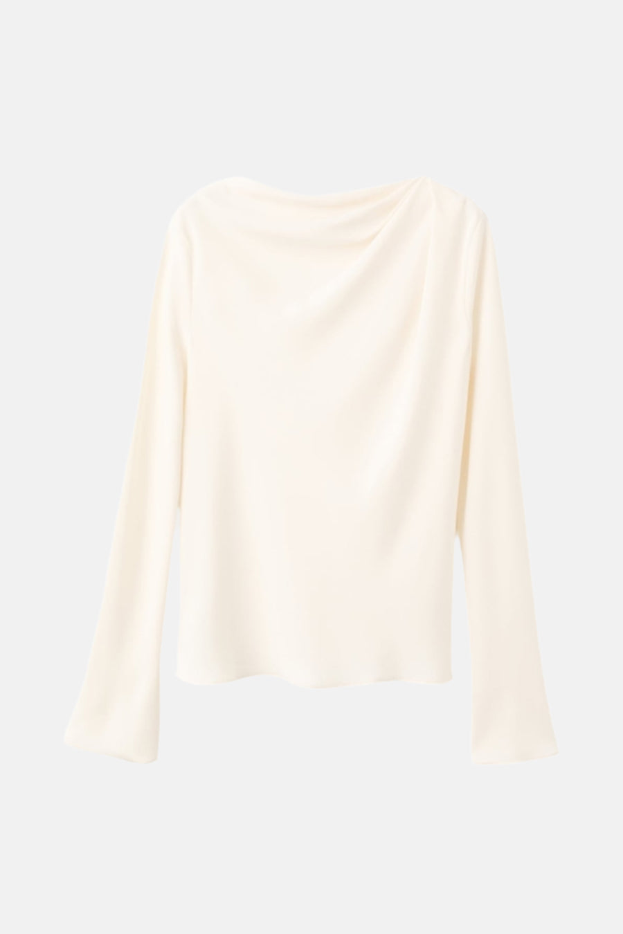 Ecru blouse met lange mouwen van MANGO, met asymmetrische boothals en uitlopende mouwen.