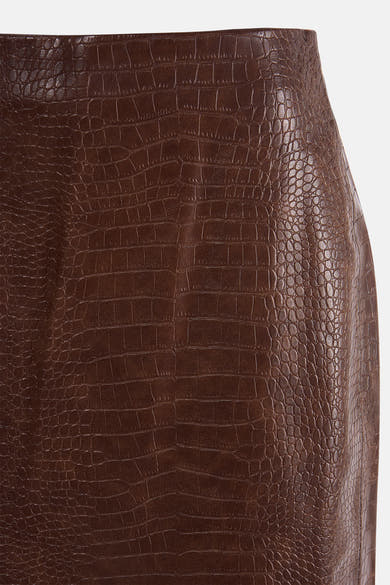 Bruine 3/4 bruin imitatie krokodillenleer van MANGO, met een realistische reptieltextuur.