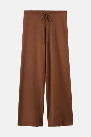 Bruine broek van MANGO, rechte pasvorm met trekkoord in de taille.