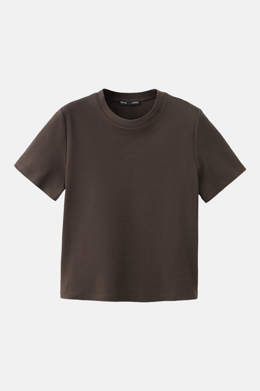 Effenchemise unie à manches courtes marron de MANGO, coupe droite avec un col rond.