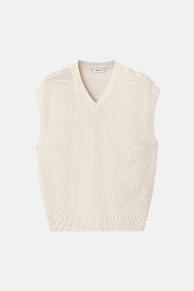 Débardeur écru de MANGO, en maille texturée avec encolure en V, sans manches.