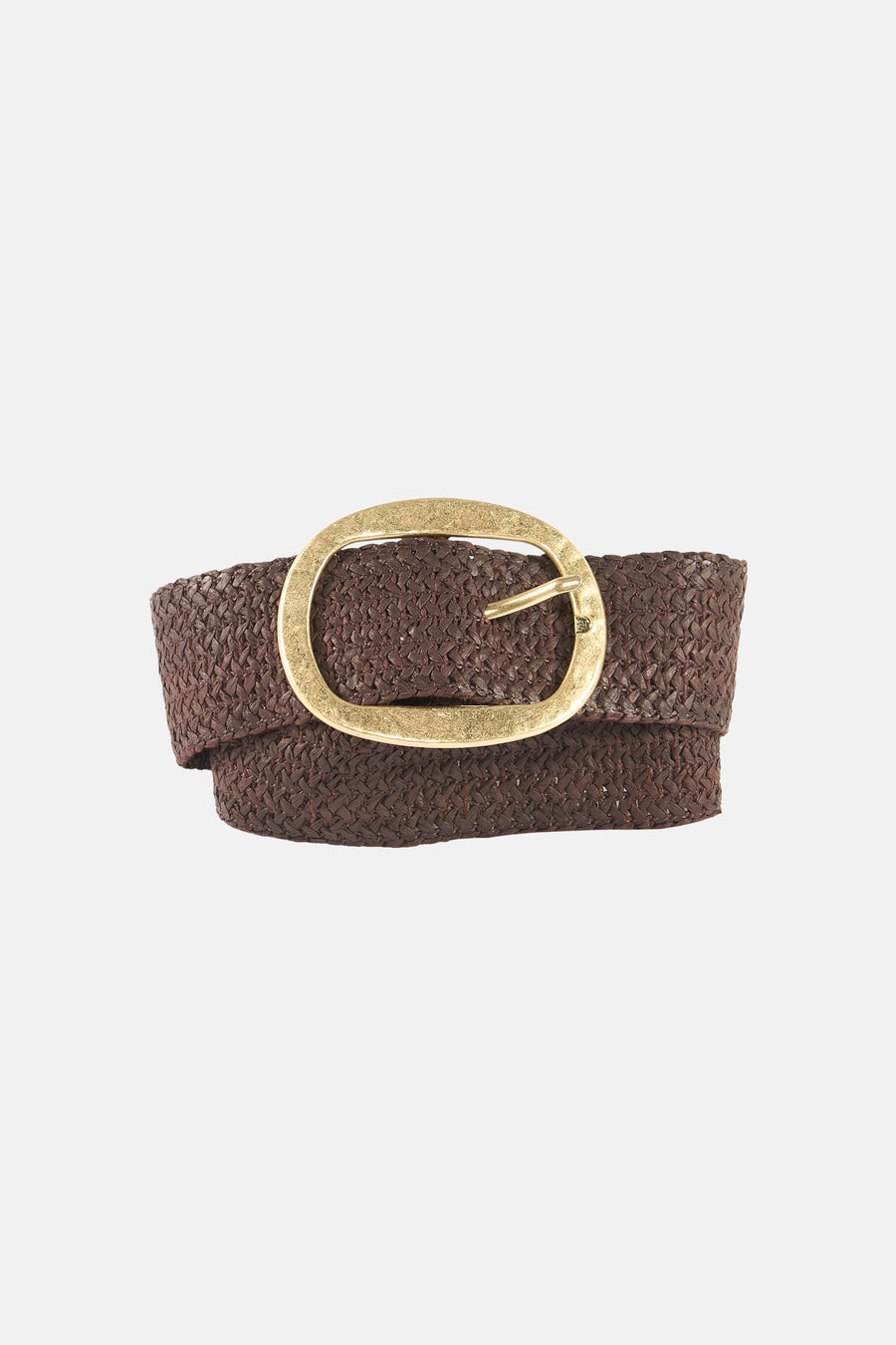 Gevlochten bruine riem van MANGO met verouderde gouden ovale gesp.