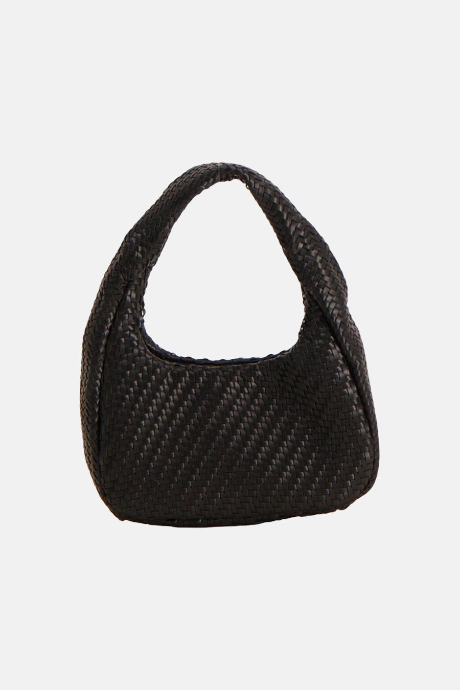 Sac à bandoulière noir de MANGO avec une texture tressée et une anse courte.