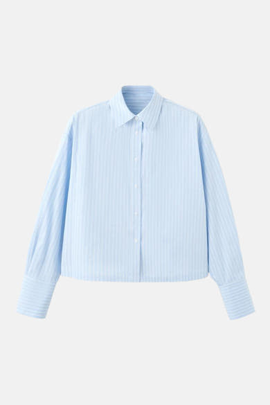 Blauwe gestreepte blouse met lange mouwen van MANGO, met knopen en een relaxte pasvorm.