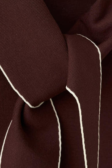 Bruin mouwloos blouse van MANGO met een strikkraag en witte contrasterende bies.