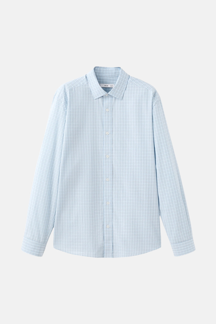 Blauw geruit overhemd met lange mouwen van MANGO, met witte knopen en een rechte pasvorm.