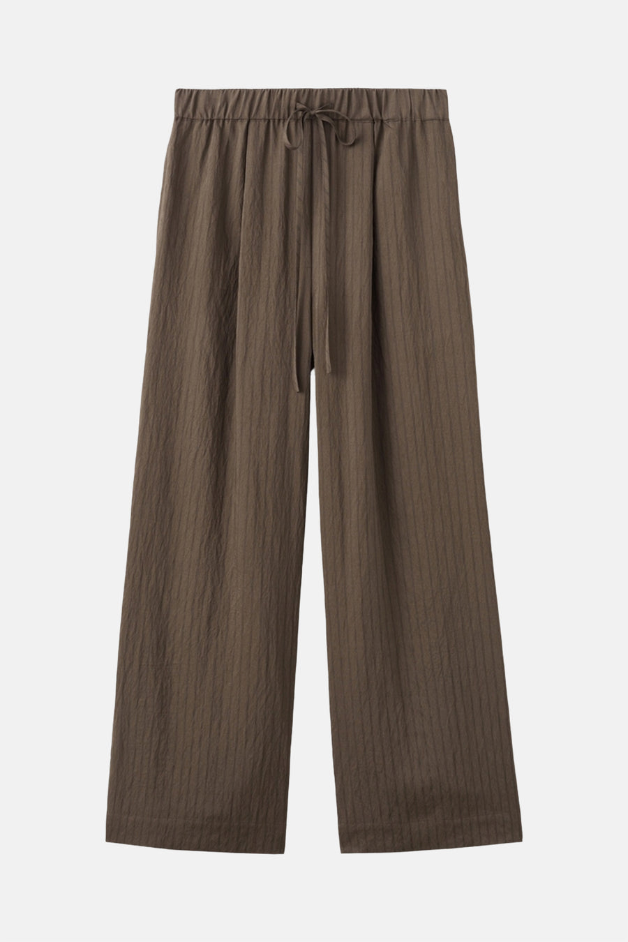 Bruine wijde broek van MANGO, met trekkoord en wafeltextuur.