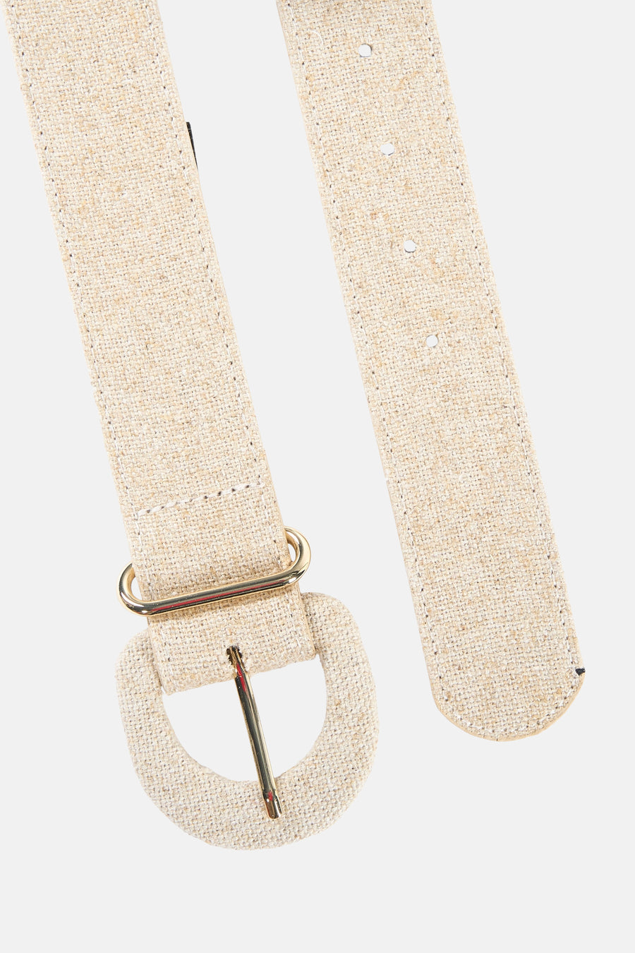 Ceinture beige en tissu by MANGO, avec boucle dorée et fermeture à ardillon.