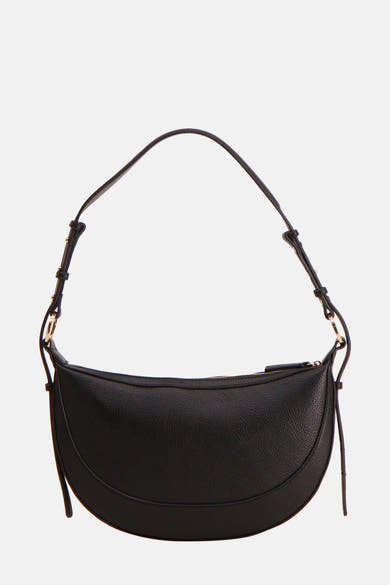 Sac à bandoulière noir de MANGO, avec une bandoulière réglable et des détails dorés.
