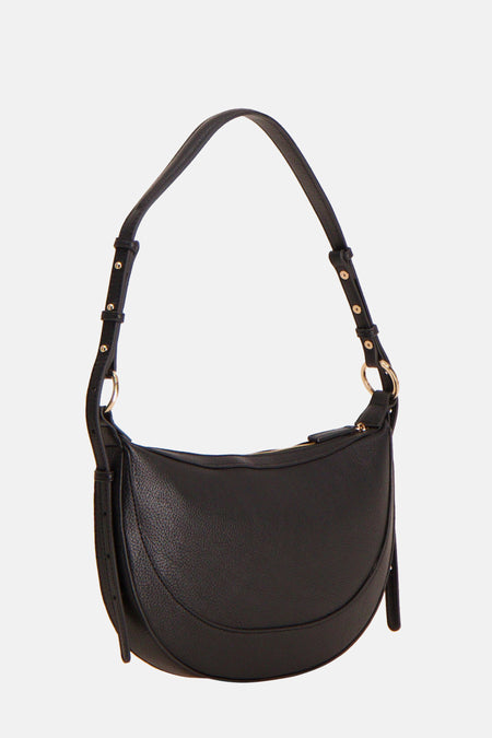 Sac à bandoulière noir de MANGO, avec bandoulière réglable et quincaillerie dorée.