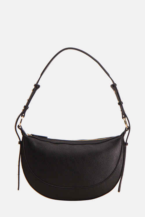 Sac à bandoulière noir de MANGO, avec une bandoulière réglable et une fermeture éclair dorée.
